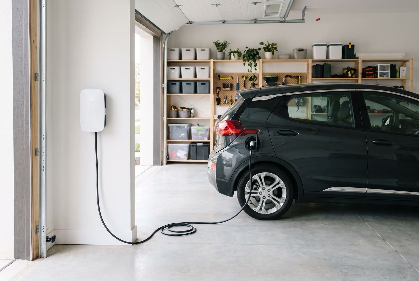 Wallbox v garáži nabíja elektromobil